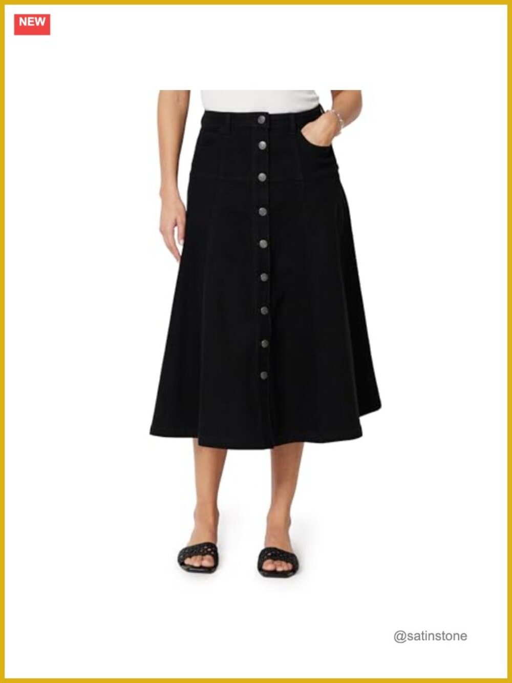 High-Rise Denim Button-Down Midi Skirt A-Line Fit & Flare